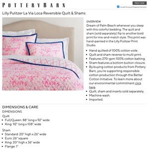Lilly Pulitzer-Pottery Barn Cotton Reversible King Quilt & Shams
